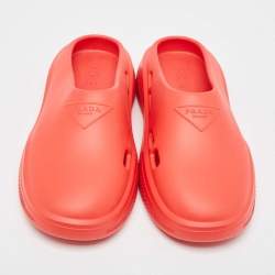 Prada Red Rubber Flat Mules Size 42