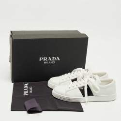 Pre Owned Prada White/Black Leather Low Top Sneakers Size 40