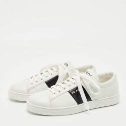 Pre Owned Prada White/Black Leather Low Top Sneakers Size 40
