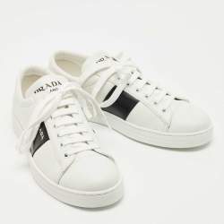Pre Owned Prada White/Black Leather Low Top Sneakers Size 40