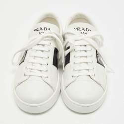 Pre Owned Prada White/Black Leather Low Top Sneakers Size 40