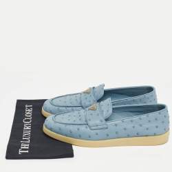مملوكة مسبقًا Prada Blue Ostrich Leather Slip On Loafers Size 43