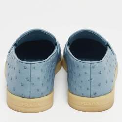 مملوكة مسبقًا Prada Blue Ostrich Leather Slip On Loafers Size 43