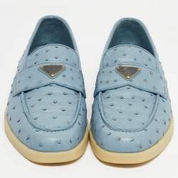 مملوكة مسبقًا Prada Blue Ostrich Leather Slip On Loafers Size 43