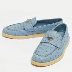مملوكة مسبقًا Prada Blue Ostrich Leather Slip On Loafers Size 43