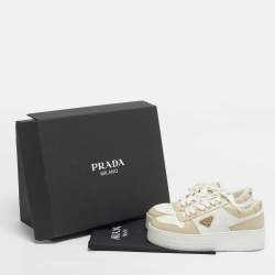 Pre Owned Prada Cream/White Leather Downtown Lace Up Sneakers Size 39