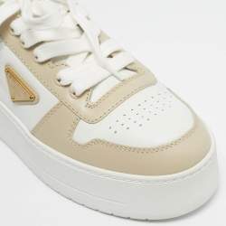 Pre Owned Prada Cream/White Leather Downtown Lace Up Sneakers Size 39