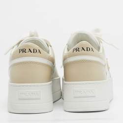 Pre Owned Prada Cream/White Leather Downtown Lace Up Sneakers Size 39