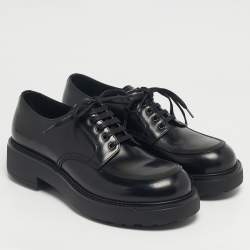 Pre Owned Prada Black Leather Monolith Platform Loafers Size 41