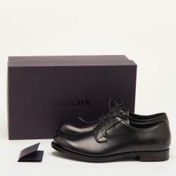Pre Owned Prada Size 41.5 Black Leather Lace Up Derby