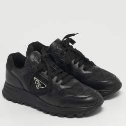 Pre Owned حذاء رياضي برادا براكس نايلون وجلد أسود منخفض من أعلى مقاس 42