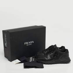 Pre Owned حذاء رياضي برادا براكس نايلون وجلد أسود منخفض من أعلى مقاس 42
