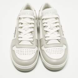 Pre Owned حذاء رياضي برادا داون تاون منخفظ من أعلى جلد أبيض/رمادي مقاس 41.5