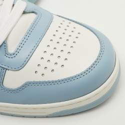 مملوكة مسبقًا حذاء رياضي برادا جلد أبيض/أزرق داونتاون بعنق قصير مقاس 41