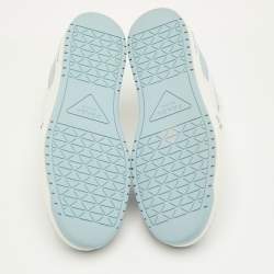 مملوكة مسبقًا حذاء رياضي برادا جلد أبيض/أزرق داونتاون بعنق قصير مقاس 41