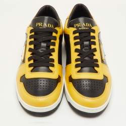Pre Owned Prada Downtown Size 42 Black/Yellow Leather Low Top Sneakers