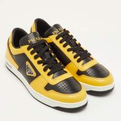 Pre Owned Prada Downtown Size 42 Black/Yellow Leather Low Top Sneakers