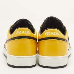 Pre Owned Prada Downtown Size 42 Black/Yellow Leather Low Top Sneakers