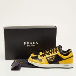Pre Owned Prada Downtown Size 42 Black/Yellow Leather Low Top Sneakers