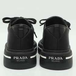 Pre Owned Prada Macro Size 38 Black Brushed Leather and Re-Nylon Low Top Sneakers