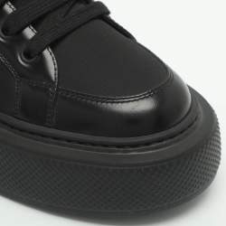 Pre Owned Prada Macro Size 38 Black Brushed Leather and Re-Nylon Low Top Sneakers