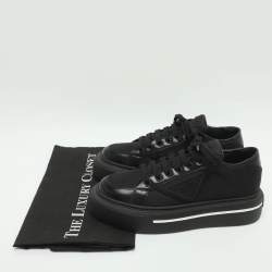 Pre Owned Prada Macro Size 38 Black Brushed Leather and Re-Nylon Low Top Sneakers