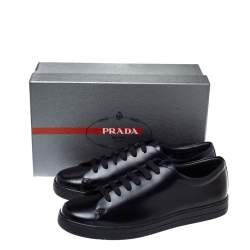 Prada Black Leather Lace Up Sneakers Size 45