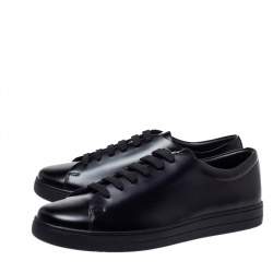 Prada Black Leather Lace Up Sneakers Size 45