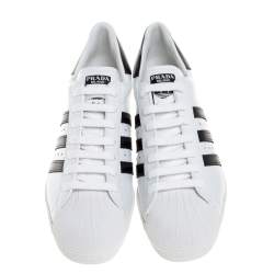 Prada x Adidas White/Black Leather Superstar Low Top Sneakers Size 44 2/3
