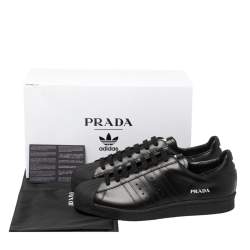 Pre Owned Prada x Adidas Black Leather Superstar Low Top Sneakers Size 44 2/3