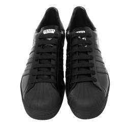 Pre Owned Prada x Adidas Black Leather Superstar Low Top Sneakers Size 44 2/3