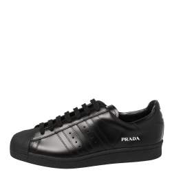 Pre Owned Prada x Adidas Black Leather Superstar Low Top Sneakers Size 44 2/3