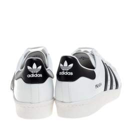 Pre Owned Prada x Adidas White/Black Leather Superstar Low Top Sneakers Size 45 1/3