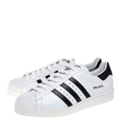 Pre Owned Prada x Adidas White/Black Leather Superstar Low Top Sneakers Size 45 1/3