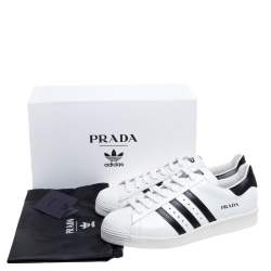 Pre Owned Prada x Adidas White/Black Leather Superstar Low Top Sneakers Size 45 1/3