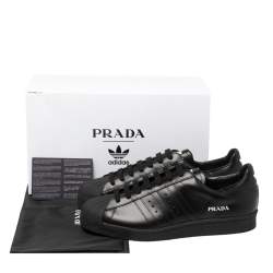 Prada x Adidas Black Leather Superstar Low Top Sneakers Size 45 1/3