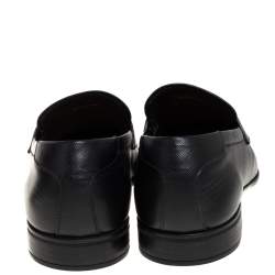  Prada Black Saffiano Leather Logo Loafers Size 40.5