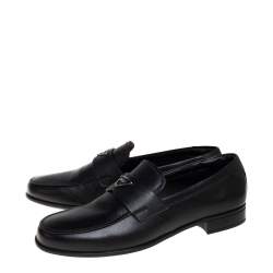  Prada Black Saffiano Leather Logo Loafers Size 40.5