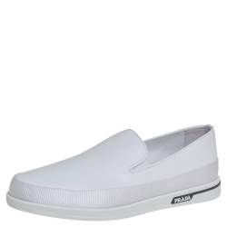 Pre Owned Prada Saint Tropez White Leather Slip-On Sneakers Size 43
