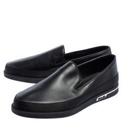 Pre Owned Prada Saint Tropez Black Leather Slip-On Sneakers Size 43