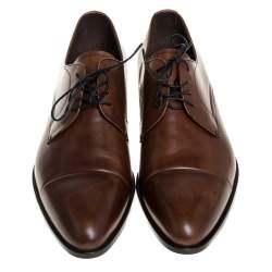 Pre Owned حذاء ديربى برادا أربطة جلد بنى مقاس 41 