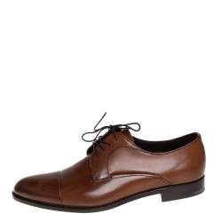 Pre Owned حذاء ديربى برادا أربطة جلد بنى مقاس 41 