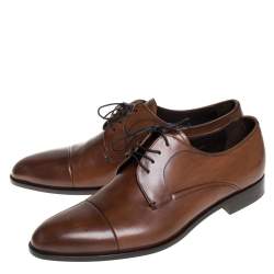 Pre Owned حذاء ديربى برادا أربطة جلد بنى مقاس 41 