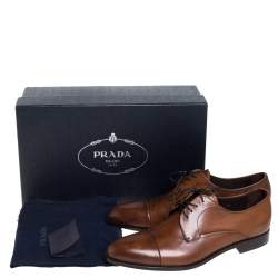 Pre Owned حذاء ديربى برادا أربطة جلد بنى م قاس 41 