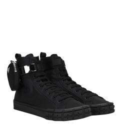Prada Black Wheel Re-Nylon Gabardine high-top Sneakers Size EU 42 UK 8