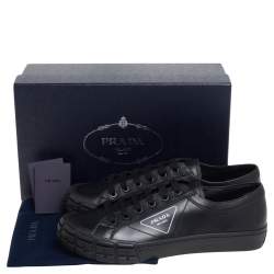 Prada Black Leather Low Top Sneakers Size 44