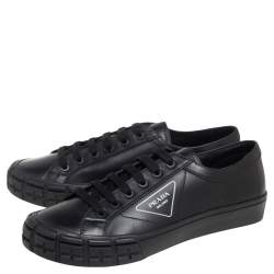 Prada Black Leather Low Top Sneakers Size 44