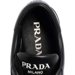 Pre Owned Prada Black Leather Logo Lace Low Top Sneakers Size 42