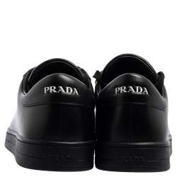 Pre Owned Prada Black Leather Logo Lace Low Top Sneakers Size 42