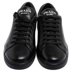 Pre Owned Prada Black Leather Logo Lace Low Top Sneakers Size 42